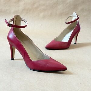 Antonia Saint Luxe Lasso Chic Dark Red Leather Ankle Strap Heels 11W